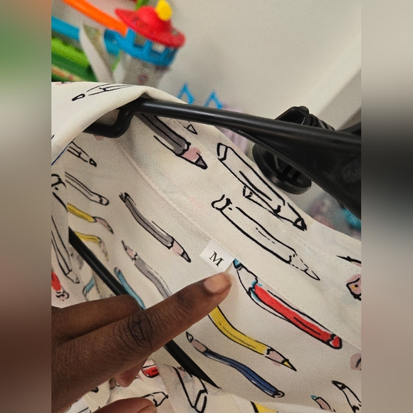 Drop Shoulder Allover Pencil Print Button Down Blouse with Collar - Picture 6 of 6